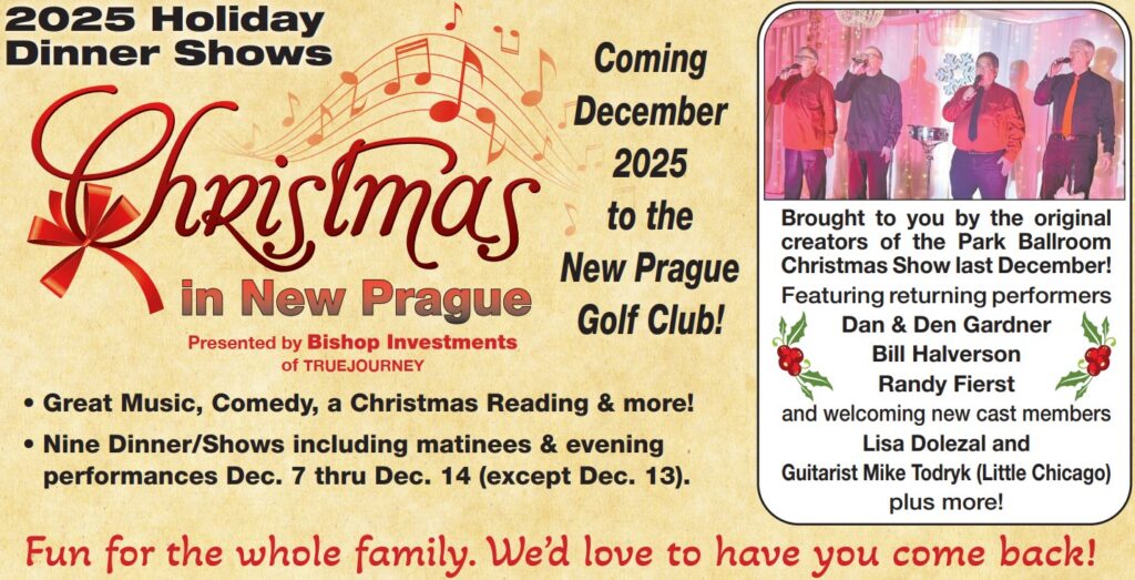 Poster for "Christmas in New Prague" holiday dinner shows